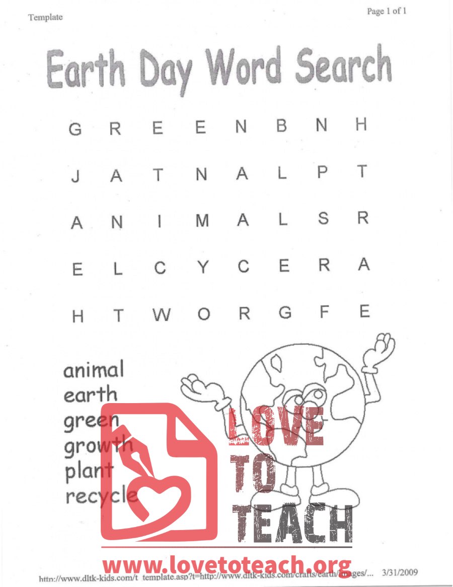 Earth Day Word Search - Easy