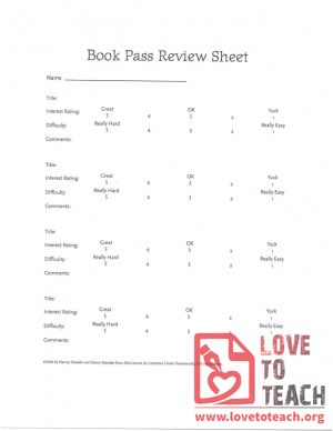 Literature Circles Book Pass Review Sheet