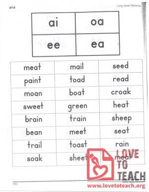 Long Vowel Patterns - ai, oa, ee, ea