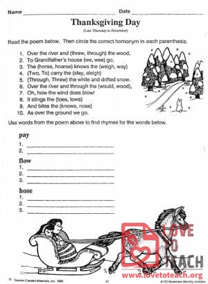 Thanksgiving Song Worksheet