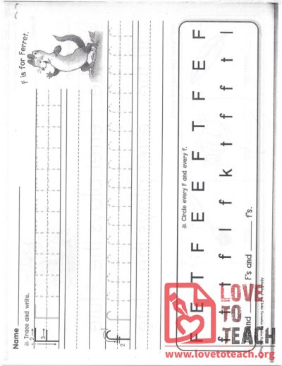 F - Letter Formation Practice Pages