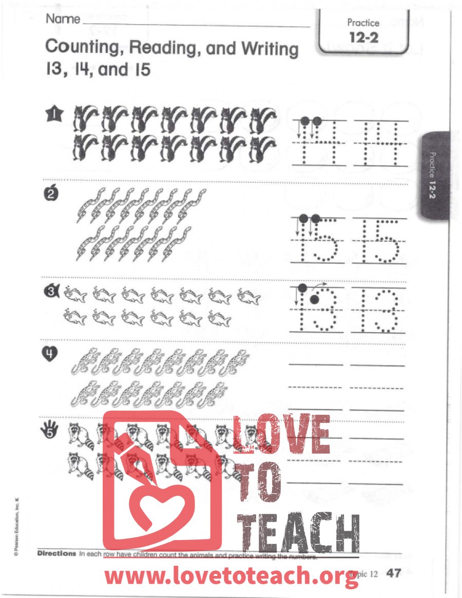 Counting, Reading, and Writing - 13, 14, 15