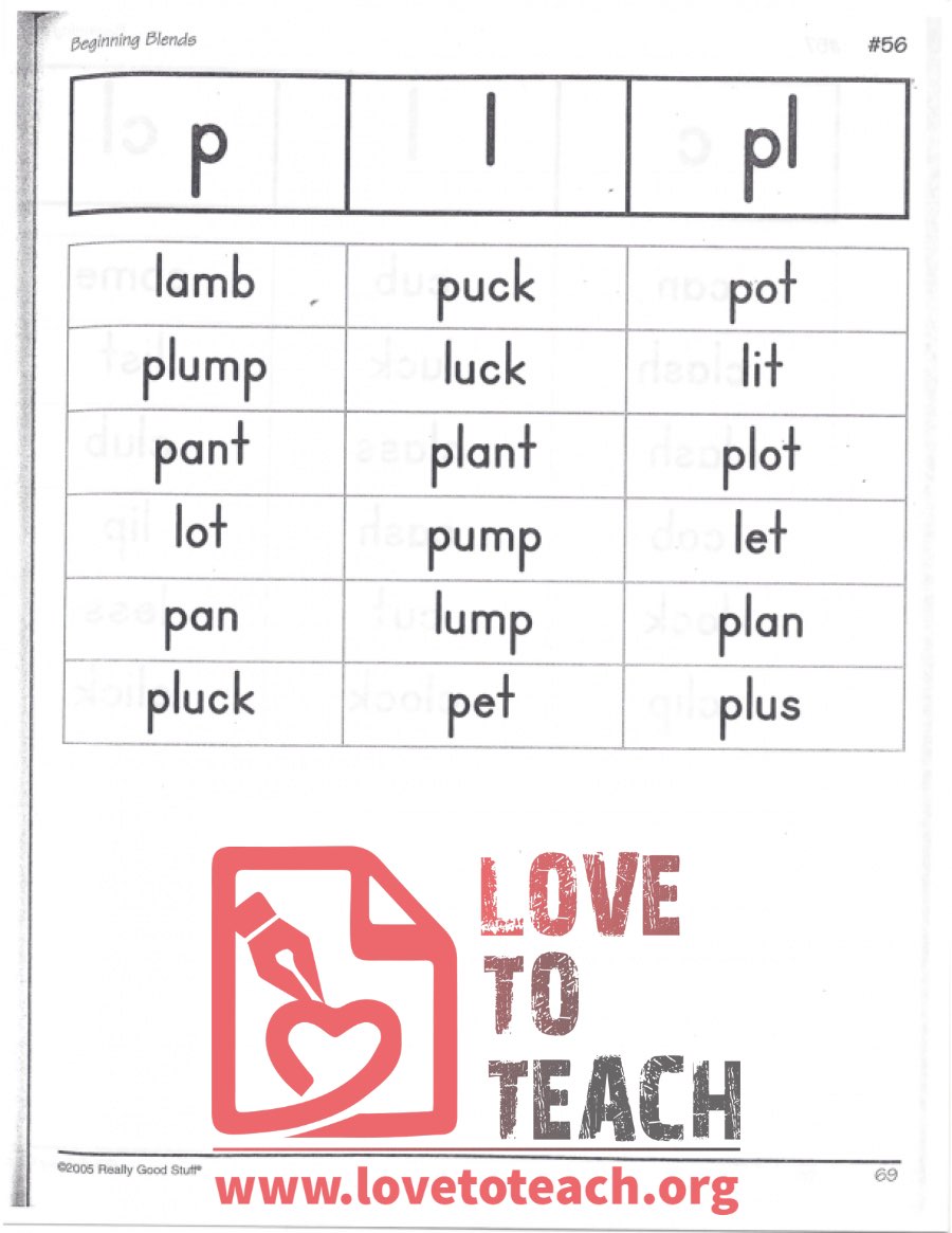 Beginning Blends - p, l, pl