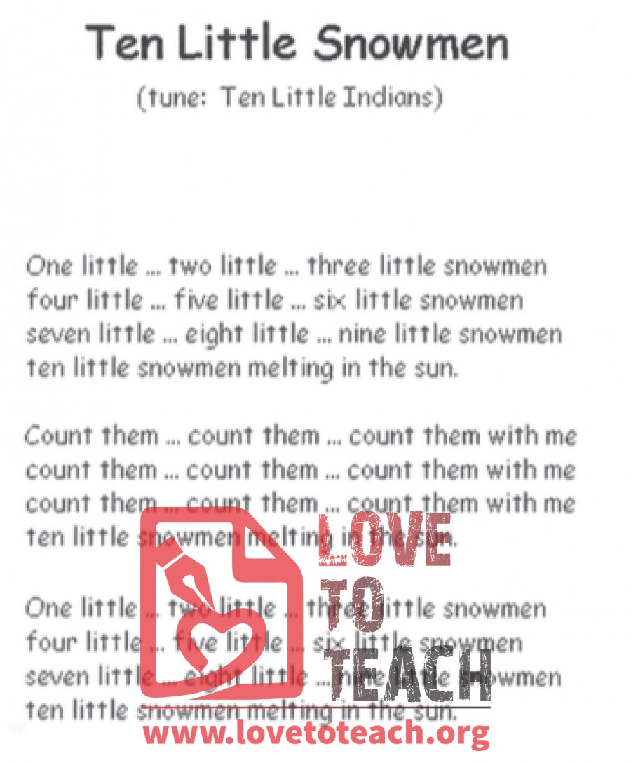 Ten Little Snowmen Song Lovetoteach Org