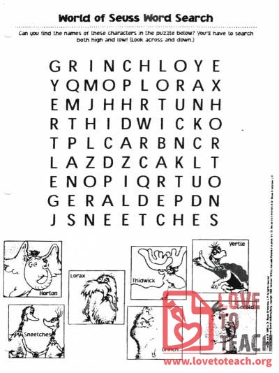 Dr. Seuss Word Search