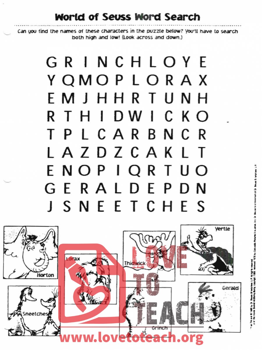 Dr. Seuss Word Search