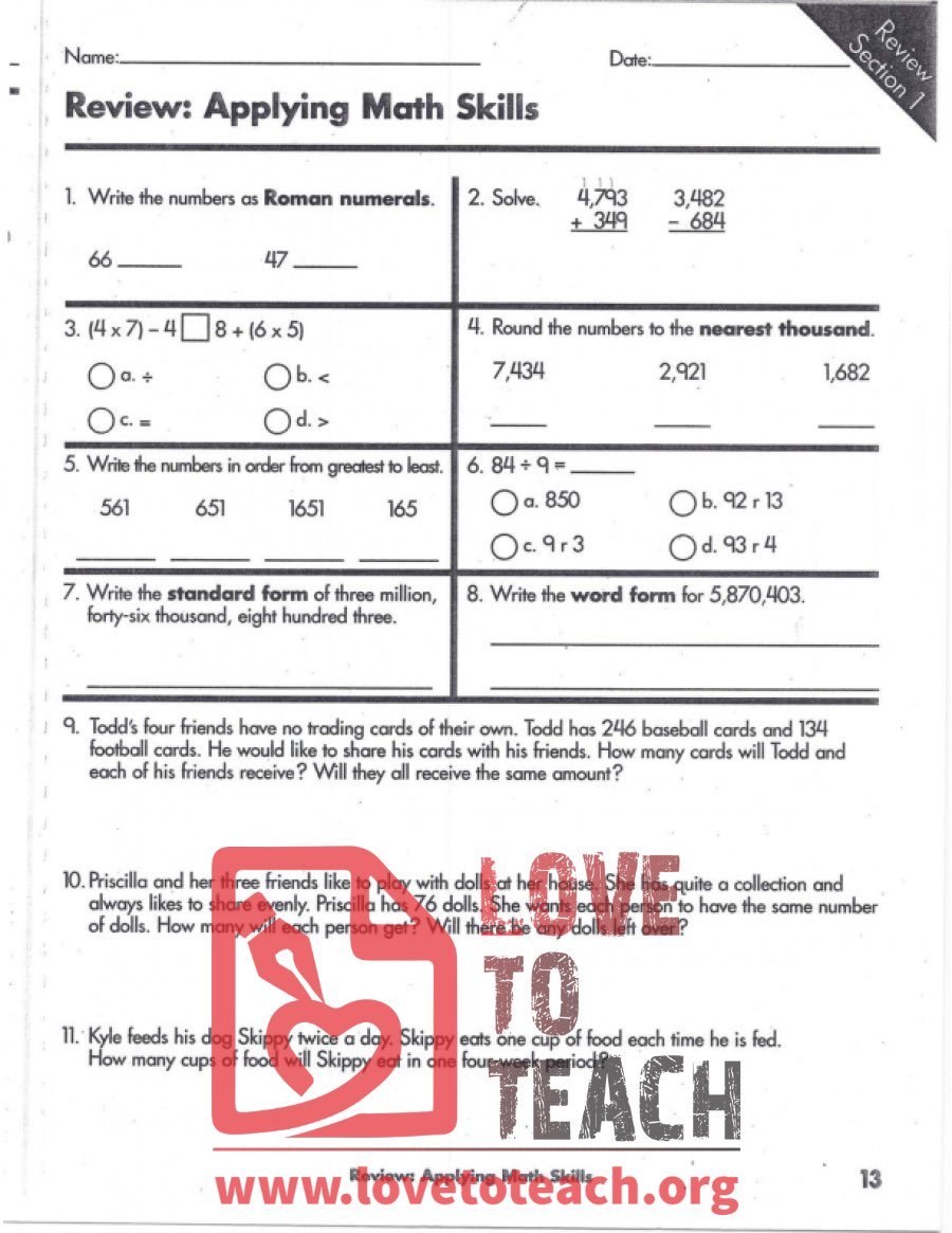 Applying Math Skills Review