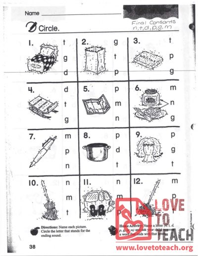 Final Consonants - n, t, d, g, p, m