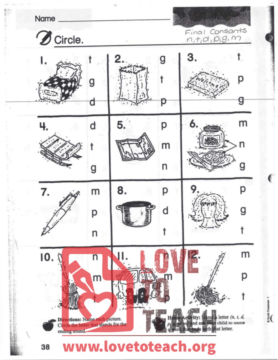 Final Consonants - n, t, d, g, p, m