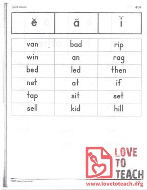 Short Vowels - e, a, i