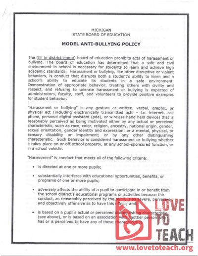 Model Anti-Bullying Policy