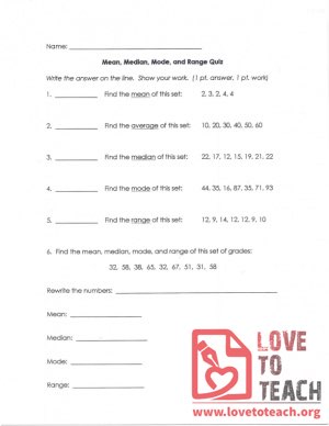 Mean, Median, Mode, and Range Quiz - With Answers