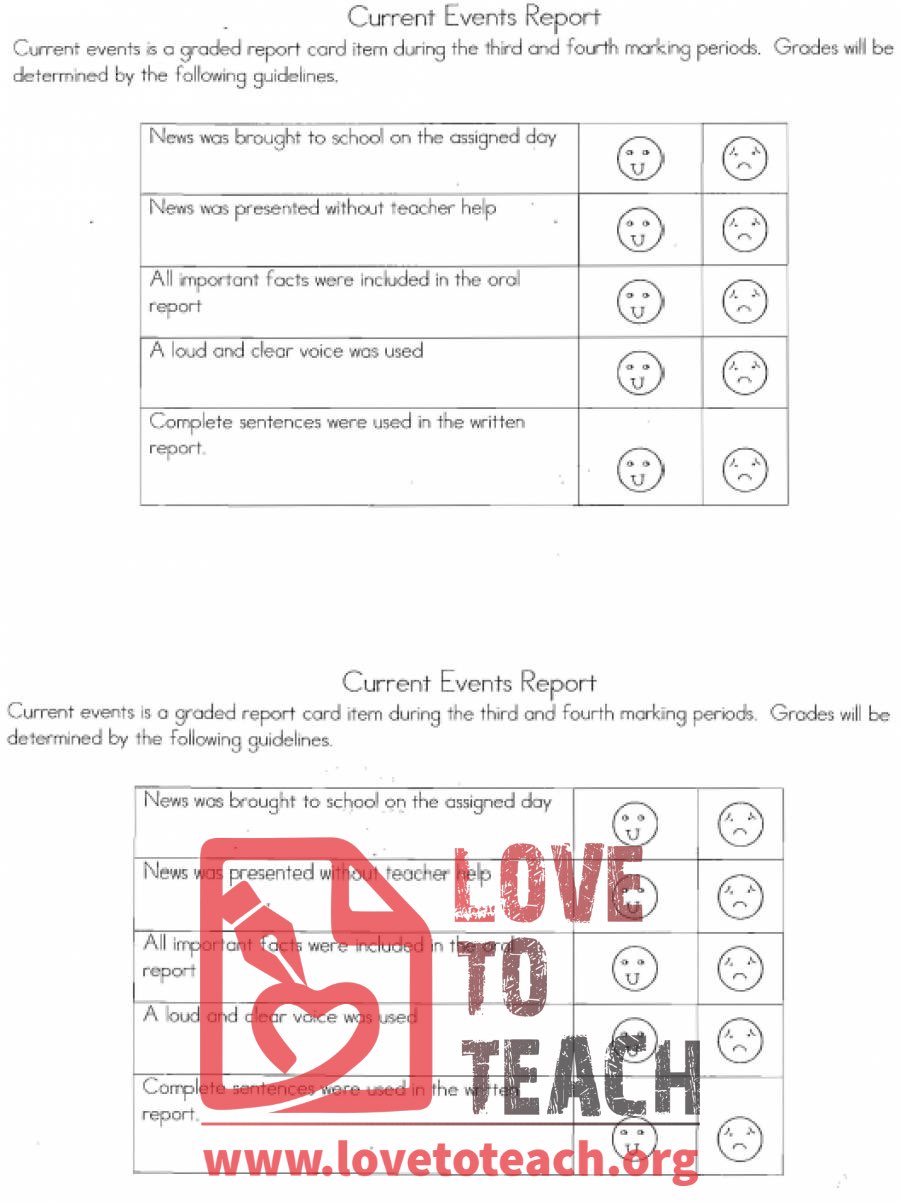 Current Event Oral Report Rubric