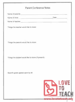 Parent Conference Notes Sheet