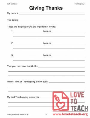 Giving Thanks Worksheet