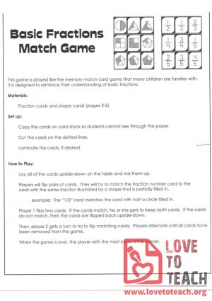 Basic Fractions Matching Game
