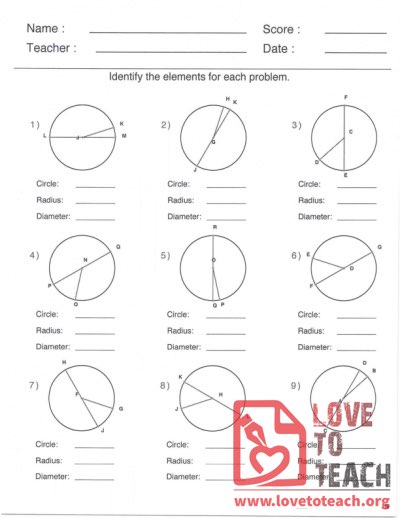 Circle, Radius, and Diameter - With Answers