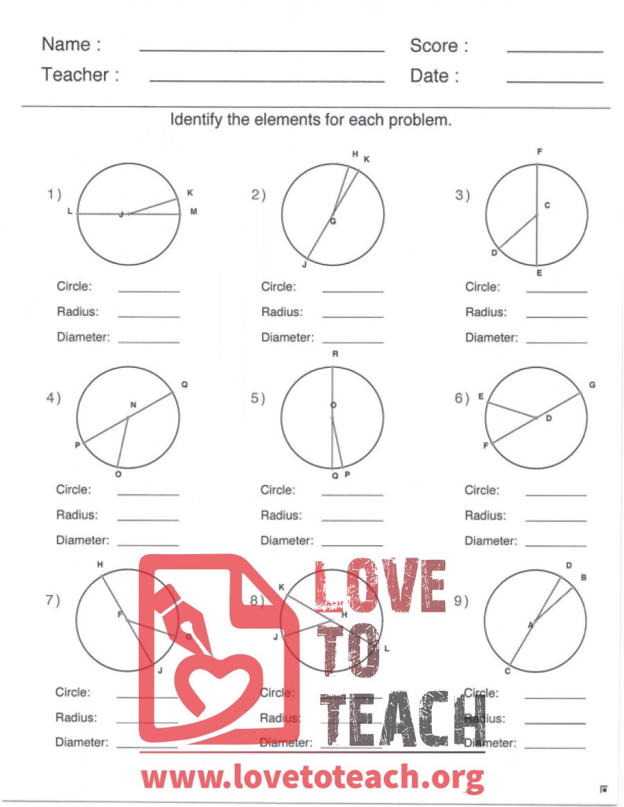 Circle, Radius, and Diameter - With Answers