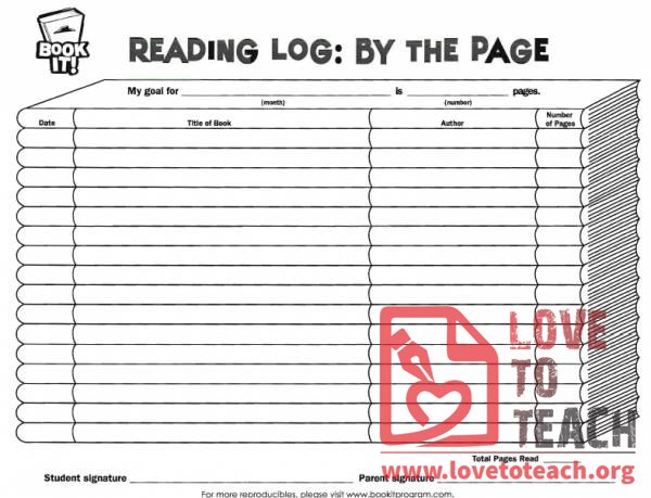 Book It Reading Log By The Page Lovetoteach Org