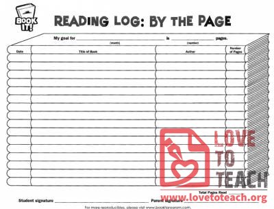 Book It Reading Log: By the Page
