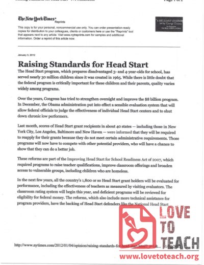 Raising Standards for Head Start