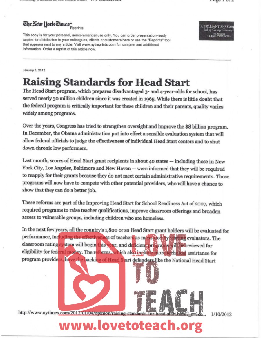 Raising Standards for Head Start