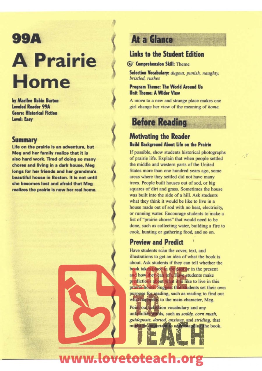 A Prairie Home - Reading Guide