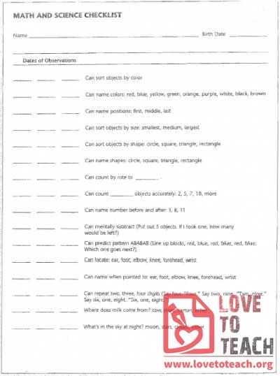 Math and Science Observation Checklist