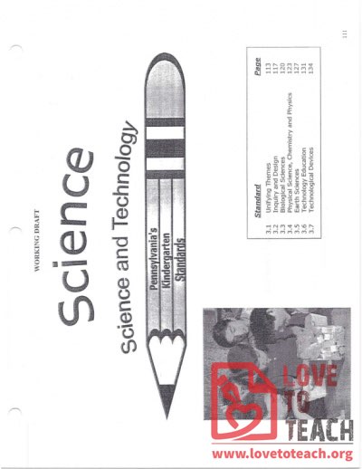 Science and Technology - Pennsylvania Standards for Kindergarten - December 2005