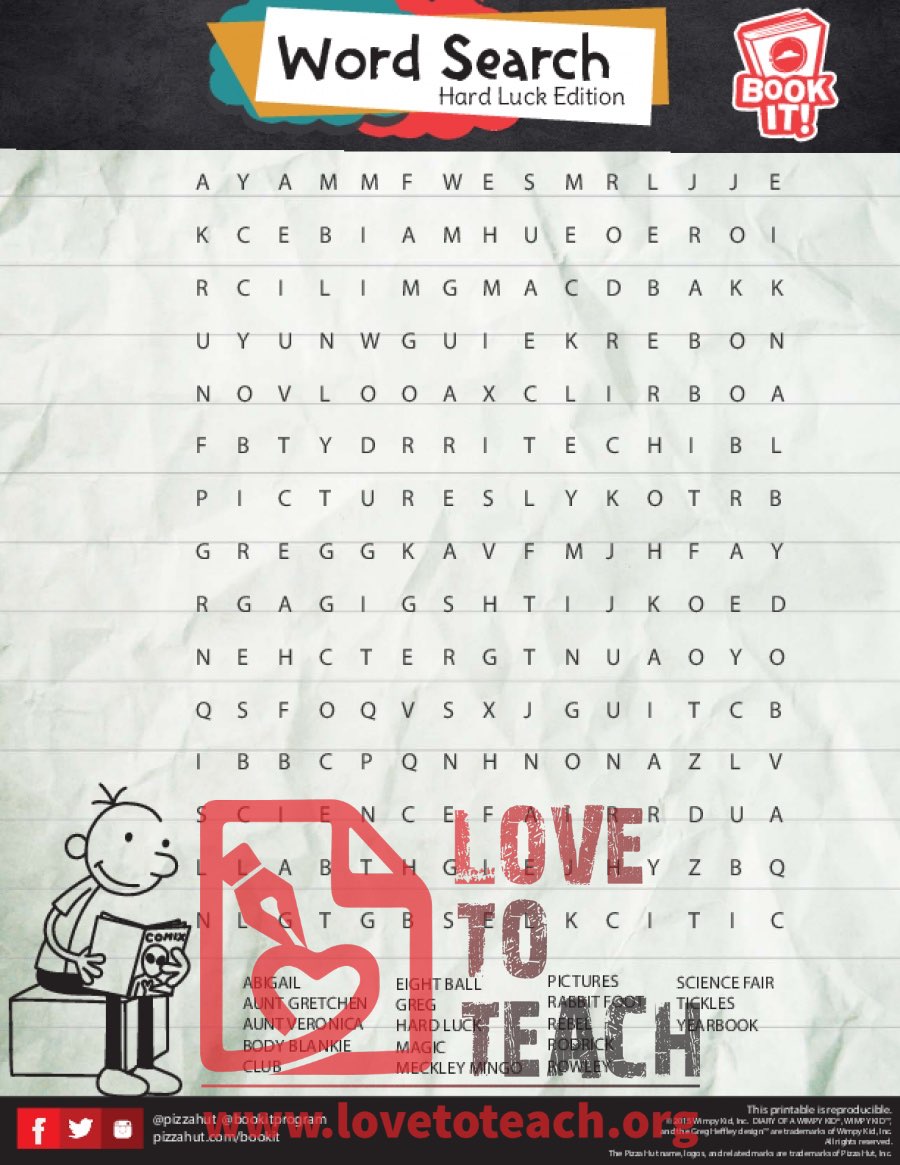 Diary of a Wimpy Kid Word Search Hard Luck