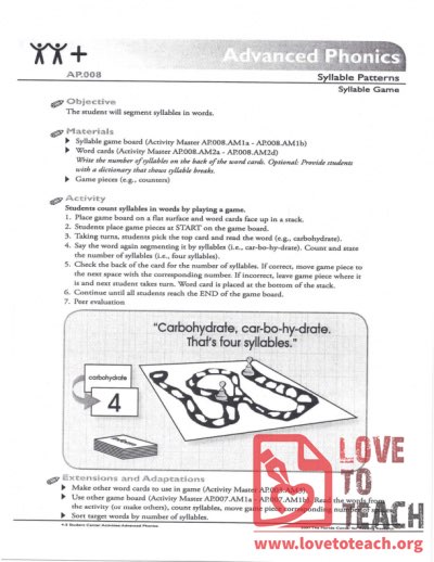 Advanced Phonics - Syllable Game