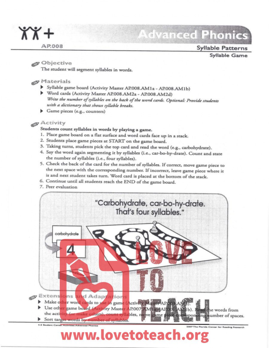 Advanced Phonics - Syllable Game