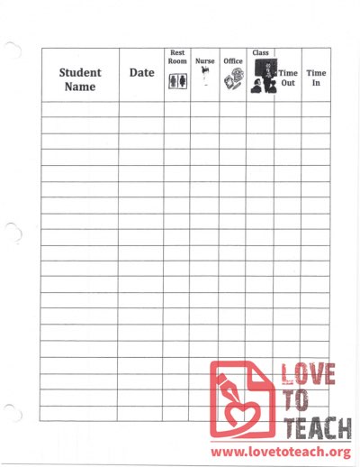 Student Log - Nurse, Bathroom, Office