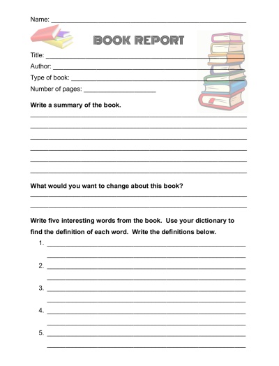 Book Report Worksheet