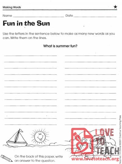 Fun in the Sun Word Activity