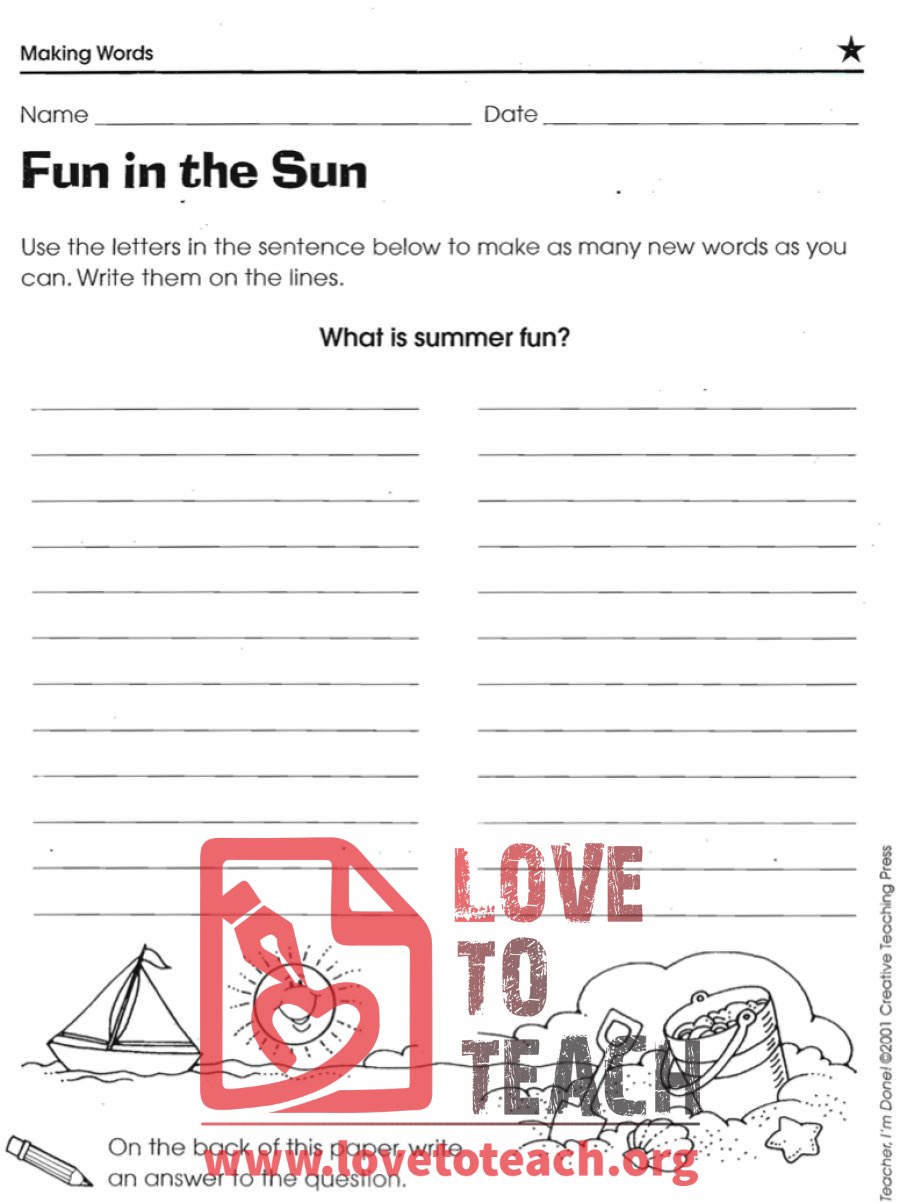 Fun in the Sun Word Activity