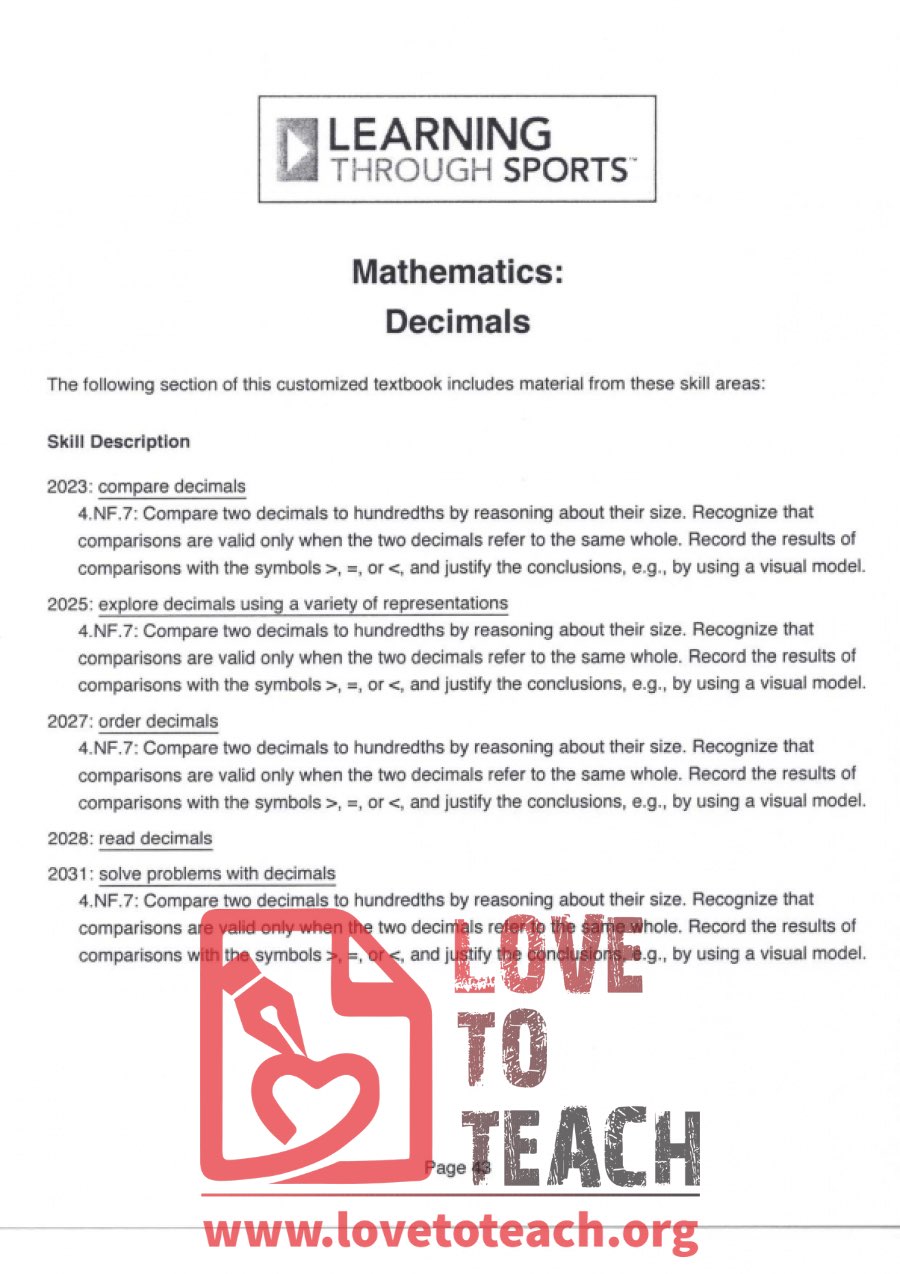 Learning through Sports - Mathematics - Decimals