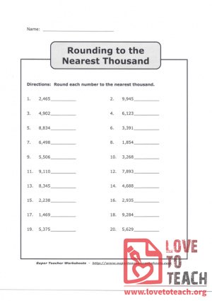 Rounding to the Nearest Thousand (with Answer Key)