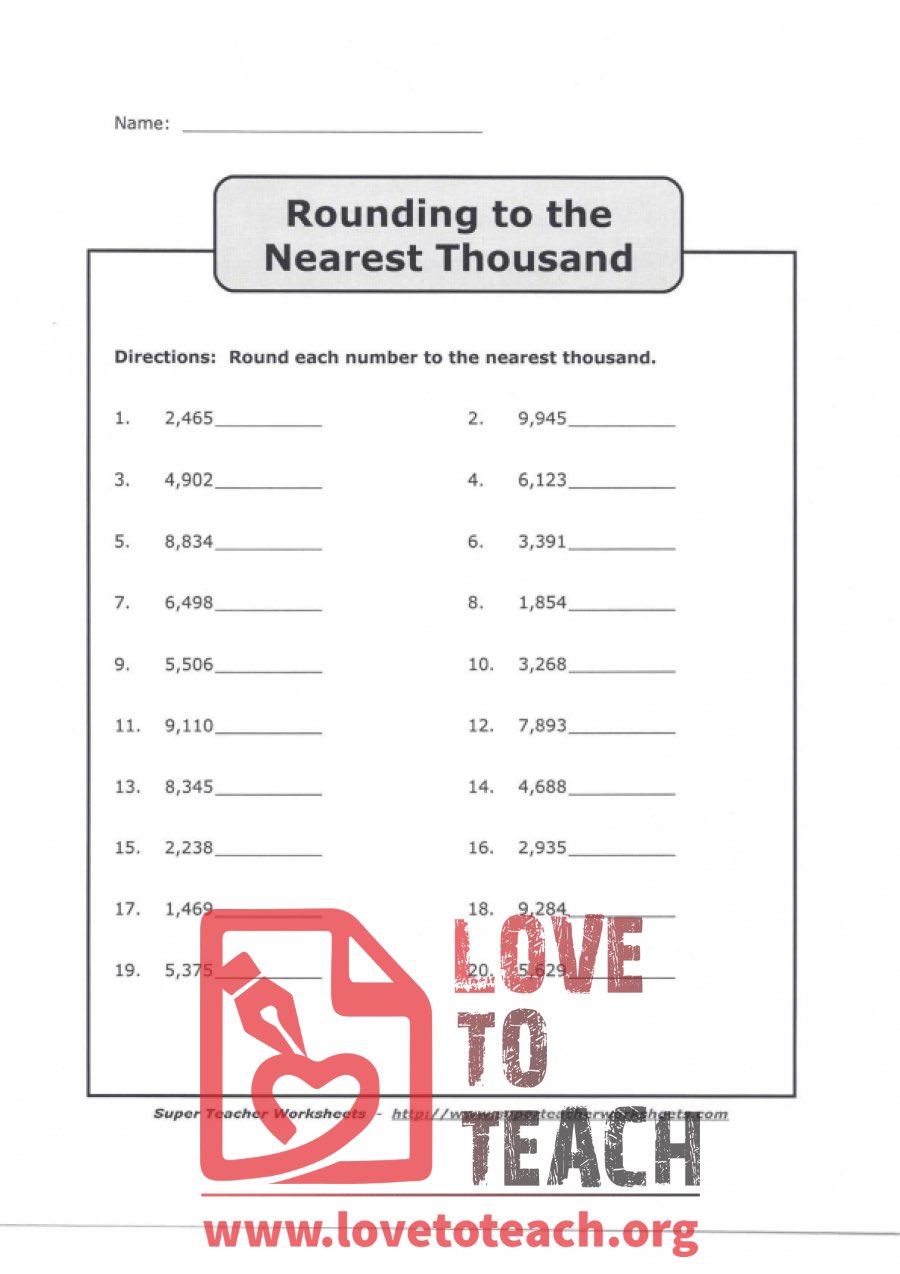 Rounding to the Nearest Thousand (with Answer Key)