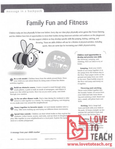 Message in a Backpack - Family Fun and Fitness
