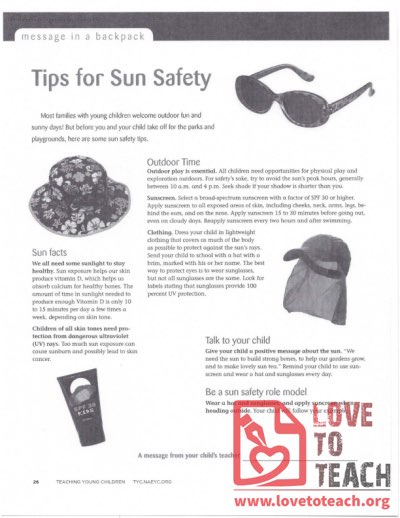 Message in a Backpack - Tips for Sun Safety