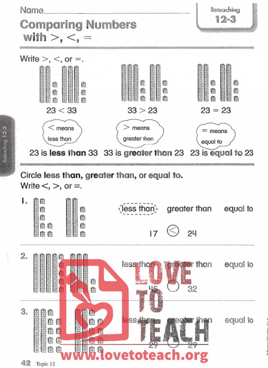 Comparing Numbers - Reteaching