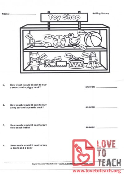 Adding Money (with Answer Key)