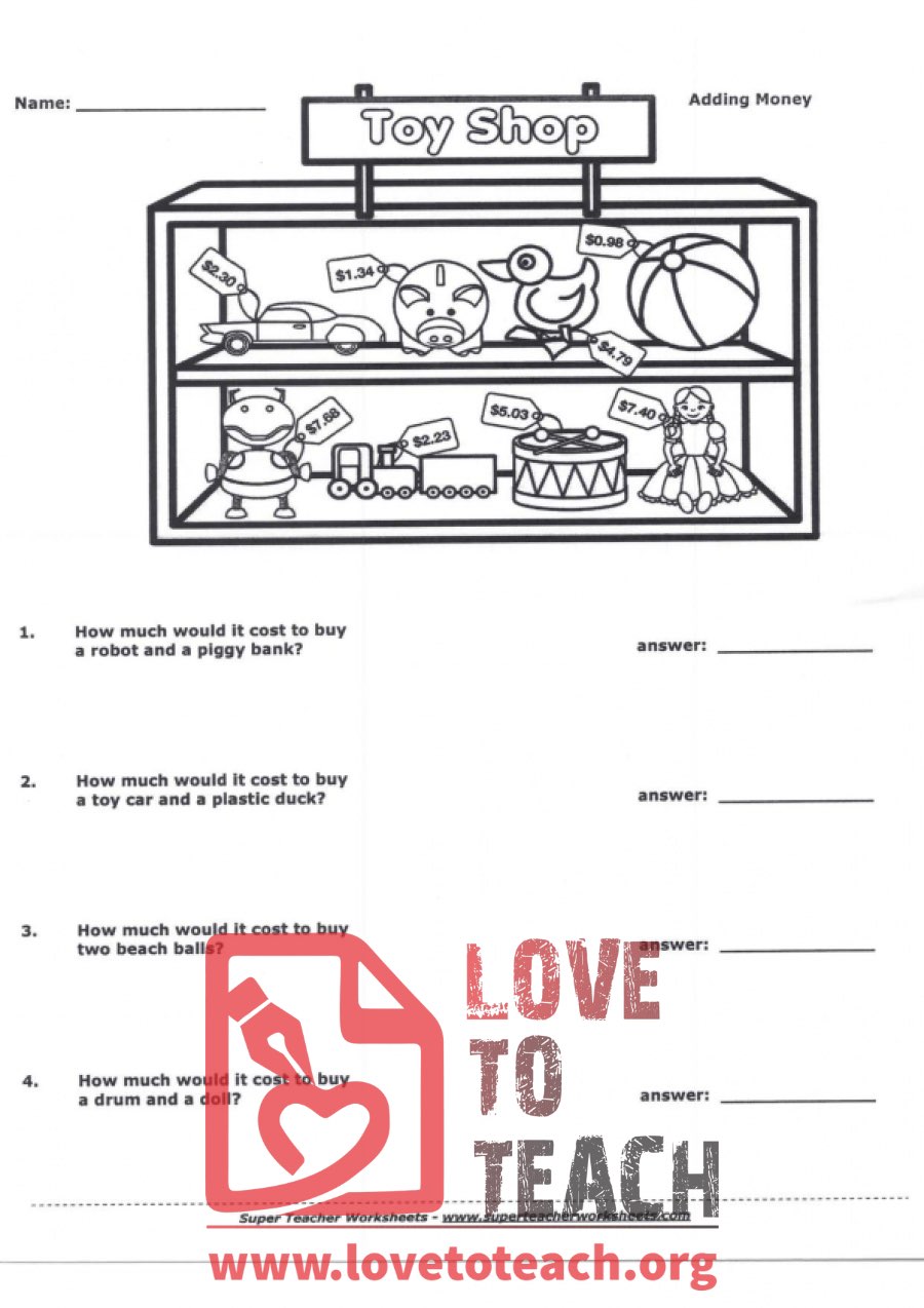 Adding Money (with Answer Key)