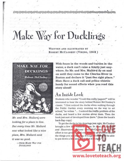 Make Way for Ducklings - Teacher&#039;s Guide