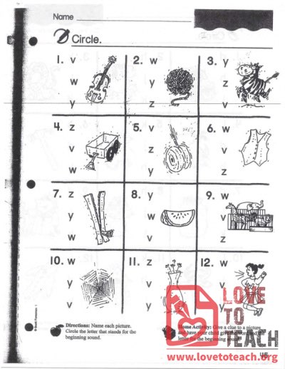 Initial Consonants - v, w, y, z