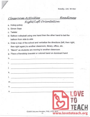 Classroom Activities - Readiness Right Left Orientation