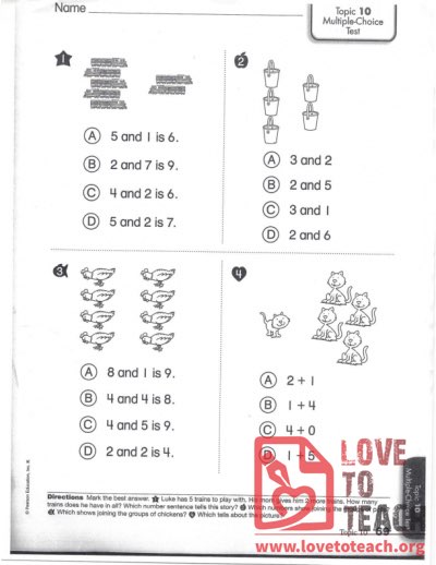 Simple Addition - Multiple Choice Test