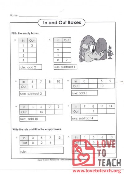 In and Out Boxes (A) (with Answer Key)