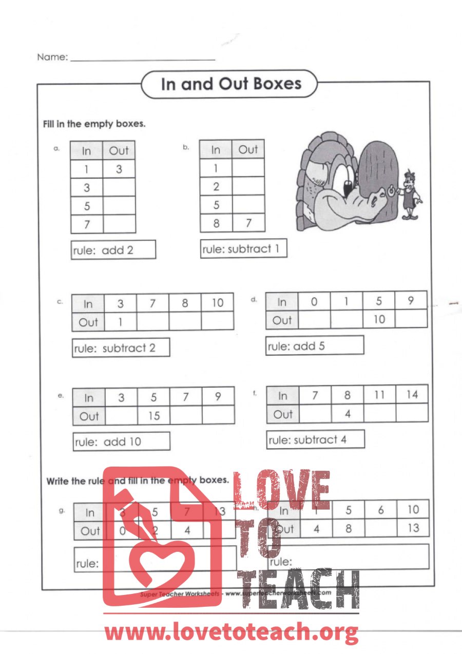 In and Out Boxes (A) (with Answer Key)